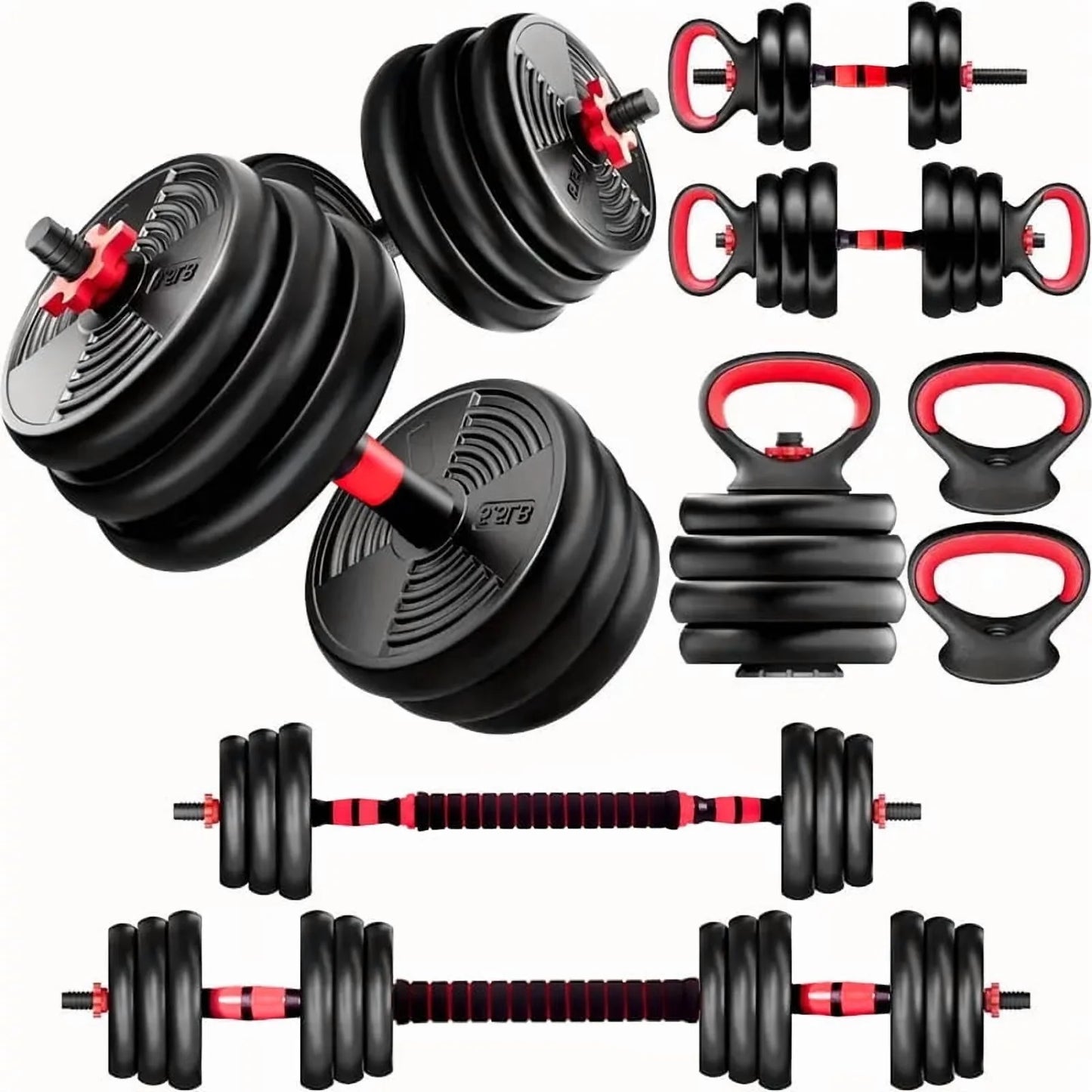 Adjustable Dumbbells Set - 20Lbs/30Lbs/70Lbs/90Lbs Multi-Functional Fitness Set, Kettlebell & Barbell Patterns, Beginner Dumbbell Fitness