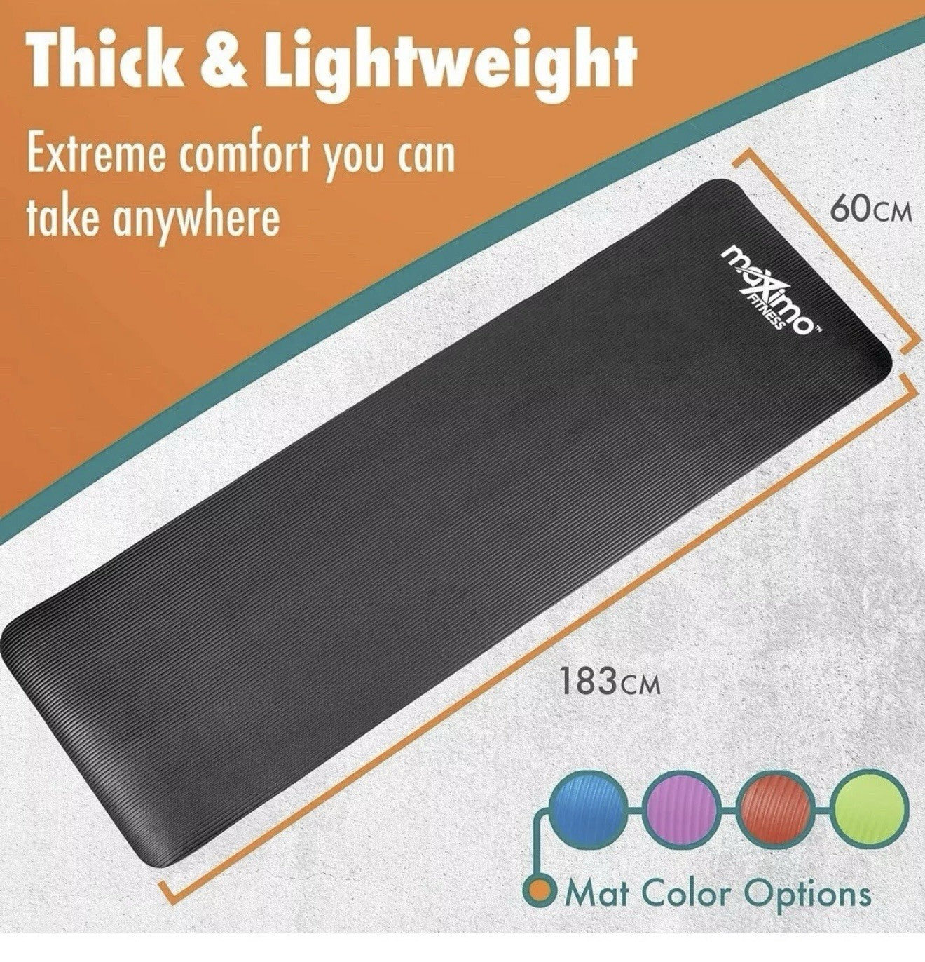 Maximo Yoga Fitness Mat Extra Thick Multipurpose Workout (Meas: 72 X 24) Black￼